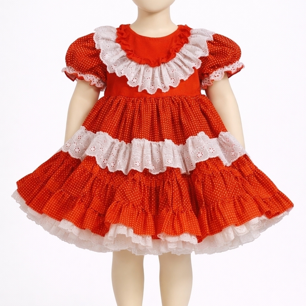 Vintage Handmade Red and White Pin Dot Ruffled Circle Lolita Pageant Dress